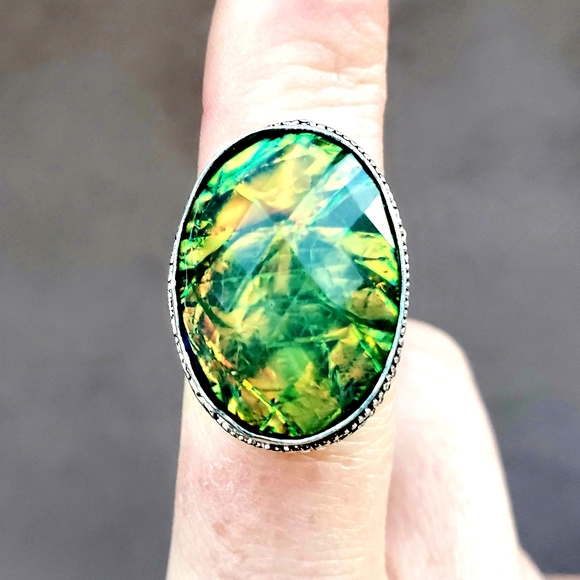 New Faceted Triplet Opal 925 Silver Ring. - Picture 7 of 16